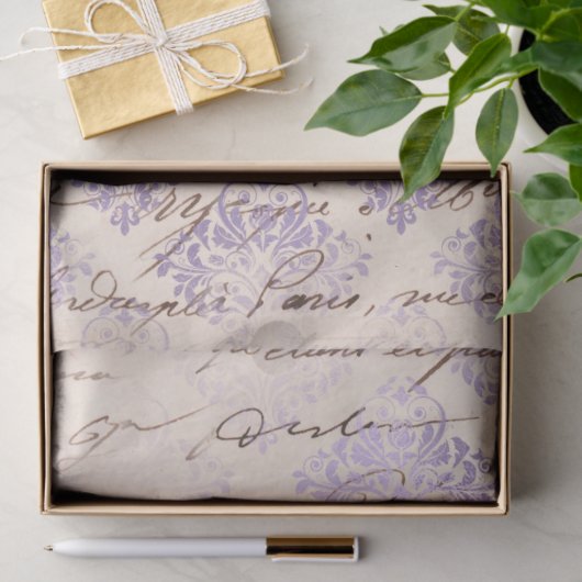 Papier Mousseline Lavender Damask avec écriture Découpage (Cadeau)