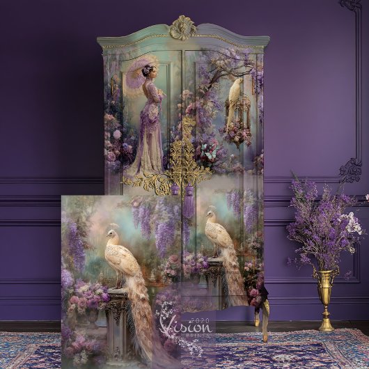 Papier Mousseline Lavender Romance Blanc Peacock Ethéal Floral