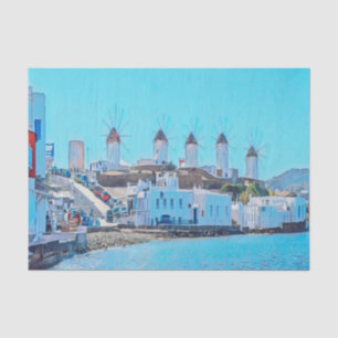Papier Mousseline ldp MYKONOS - vue de la mer des moulins à vent -