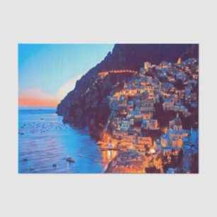Papier Mousseline ldp POSITANO Côte Amalfi - coucher de soleil à l'h