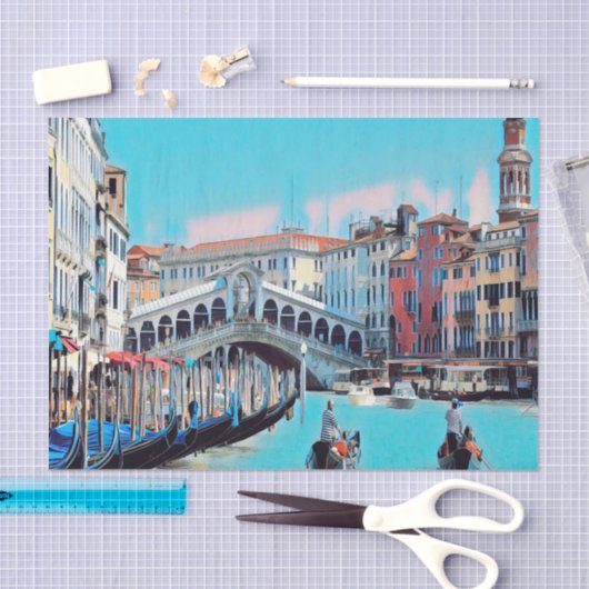 Papier Mousseline ldp VENICE - gondolas - rialto - (Artisanat)