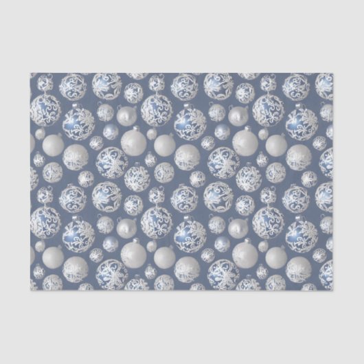 Papier Mousseline Le Blue & Silver Christmas Bulb Series Design 14 (Recto)