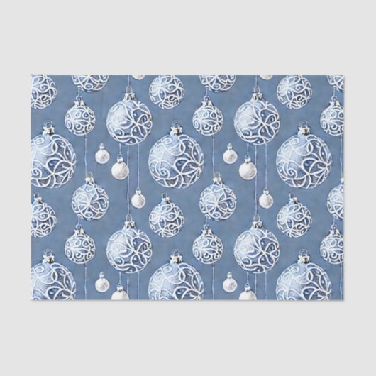 Papier Mousseline Le Blue & Silver Christmas Bulb Series Design 15 (Recto)