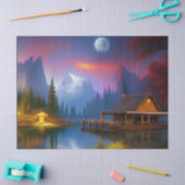 Papier Mousseline Le Cabine de la pêche dans l'anse sous la lune (Artisanat)