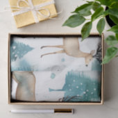 Papier Mousseline Le Cerf D'Aquarelle En Forêt D'Hiver Noël (Cadeau)