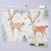 Papier Mousseline Le Cerf D'Aquarelle En Forêt D'Hiver Noël (Artisanat)