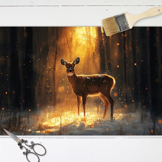 Papier Mousseline Le cerf majestueux dans la découpage d'une forêt d