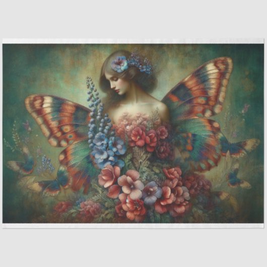 Papier Mousseline Le Femme Butterfly Beauty Fleur Découpage (Recto)