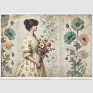 Papier Mousseline Le Femme Vieux Monde Floral Victorian Découpage