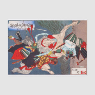Papier Mousseline Le guerrier de Samurai combat sur un cheval, Yoshi