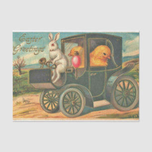 Papier Mousseline Le lapin et les poussins Vintages de Pâques dans l
