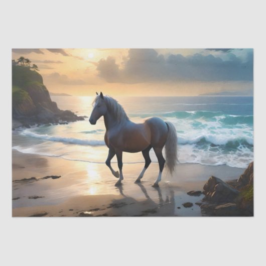 Papier Mousseline Le Palomino Horse Sur La Plage, (Recto)