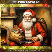 Papier Mousseline Le Père Noël près d'une cheminée à Noël