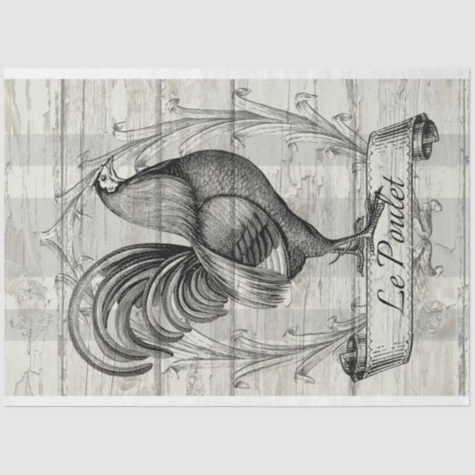 Papier Mousseline Le Poulet Le coq français sur la vieille découpage (Recto)