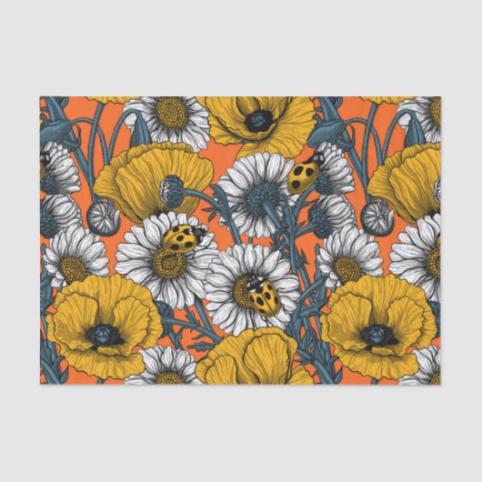 Papier Mousseline Le pré en jaune et bleu (Recto)