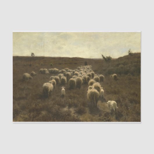 Papier Mousseline Le retour du troupeau, Laren par Anton Mauve (Recto)