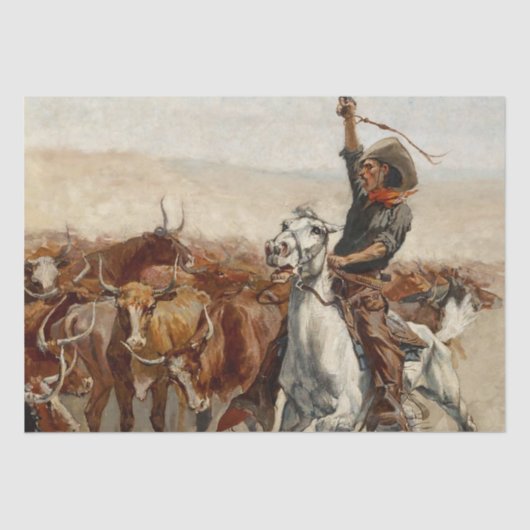 Papier Mousseline Le Roundup Western Art par Frederic Remington (Recto)