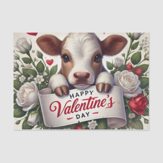 Papier Mousseline Le veau de Saint Valentin avec arrangement floral (Recto)