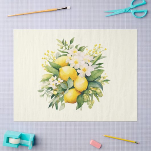 Papier Mousseline Lemon Bouquet with White Blossoms (Artisanat)