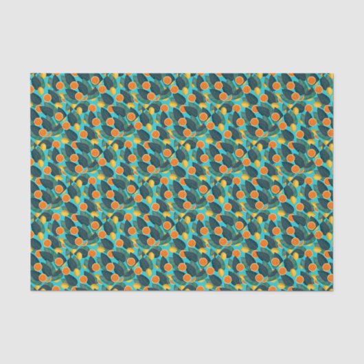 Papier Mousseline Lemons and orels teal (Recto)