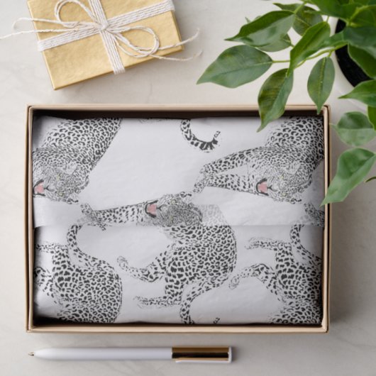 Papier Mousseline Léopard blanc noir (Cadeau)
