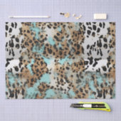 Papier Mousseline Léopard noir bleu turquoise (Artisanat)