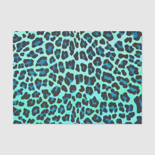 Papier Mousseline Léopard noir et Turquoise (Recto)