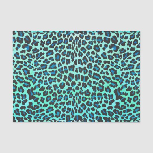 Papier Mousseline Léopard noir et Turquoise (Recto)
