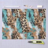 Papier Mousseline Léopard Noir Turquoise (Artisanat)