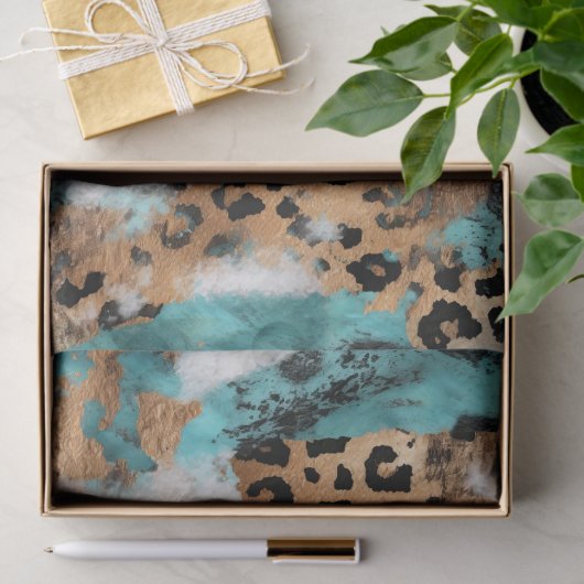 Papier Mousseline Léopard Noir Turquoise (Cadeau)