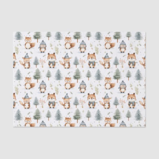 Papier Mousseline Les animaux de la forêt mignonnes Écureuils en hiv (Recto)