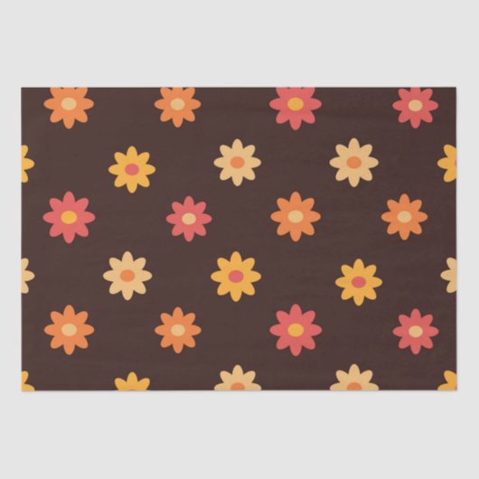 Papier Mousseline Les années 70 rétro Petites Fleurs rouges jaunes o (Recto)