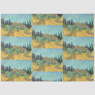 Papier Mousseline Les cabanes en bois de Van Gogh, paysage jaune, Ar