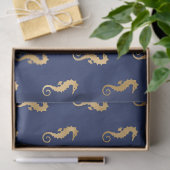 Papier Mousseline Les chevaux de mer dorés sur la page Découpage ble (Cadeau)