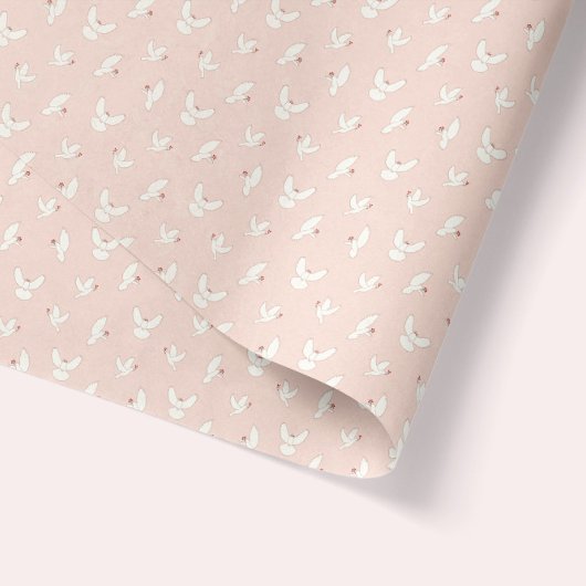 Papier Mousseline Les colombes de la paix. Blanc sur rose. Noël à Mi