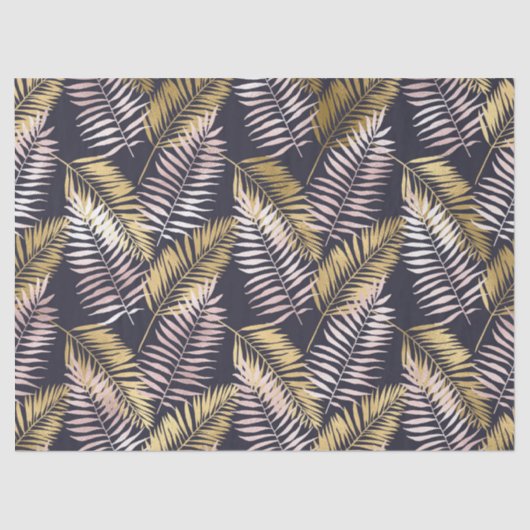 Papier Mousseline Les fougères roses et l'or et le découpage bleu (Recto)