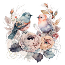 Les oiseaux et les fleurs chics du Shabby
