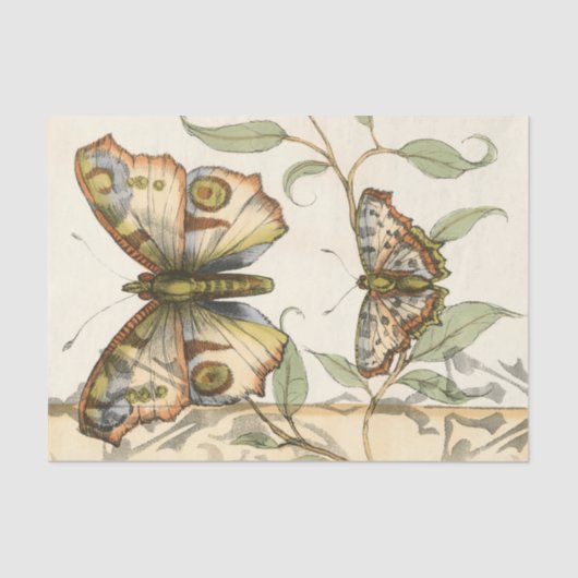 Papier Mousseline Les papillons Tandem sur les Feuilles verts (Recto)