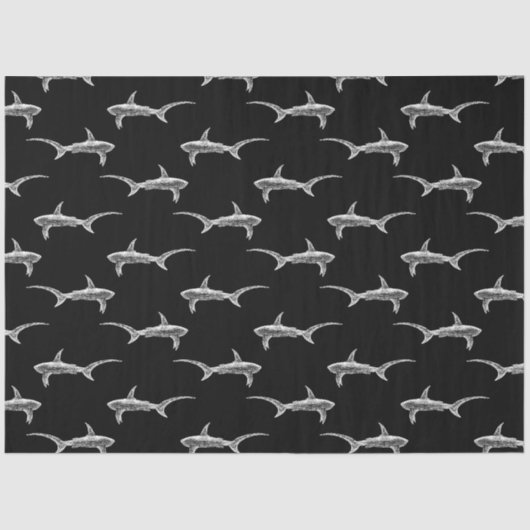 Papier Mousseline Les requins noirs dessinent l'art marin marin Vint (Recto)