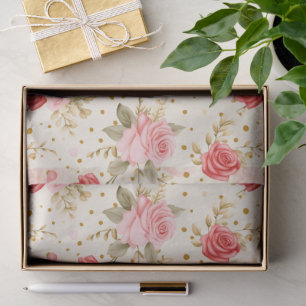 Papier Mousseline Les roses et les coeurs roses et rouges de Valenti