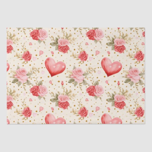 Papier Mousseline Les roses et les coeurs roses et rouges de Valenti (Recto)