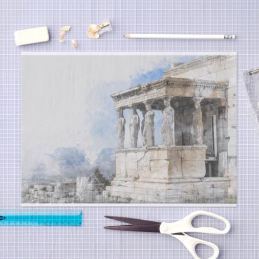 Papier Mousseline Les ruines des sites antiques aquarelles à Athènes (Artisanat)