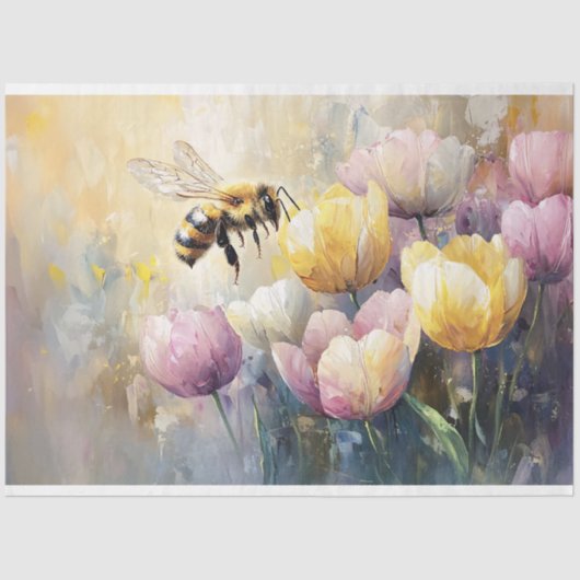 Papier Mousseline Les Tulipes Pastel et une découpage d'abeilles mie (Recto)