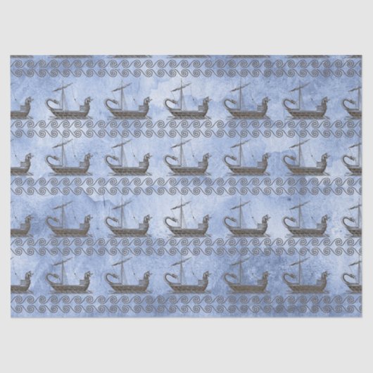 Papier Mousseline Les voiliers grecs et le défilé sur la déco bleue (Recto)