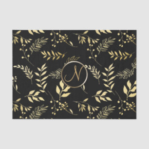 Papier Mousseline Lettre Feuille d'or noir Chic Monogramme initiale