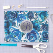 Papier Mousseline LETTRE Florale Indigo Bleu LETTRE INITIALE (Artisanat)