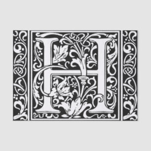 Papier Mousseline Lettre H Monogramme médiéval Art Nouveau