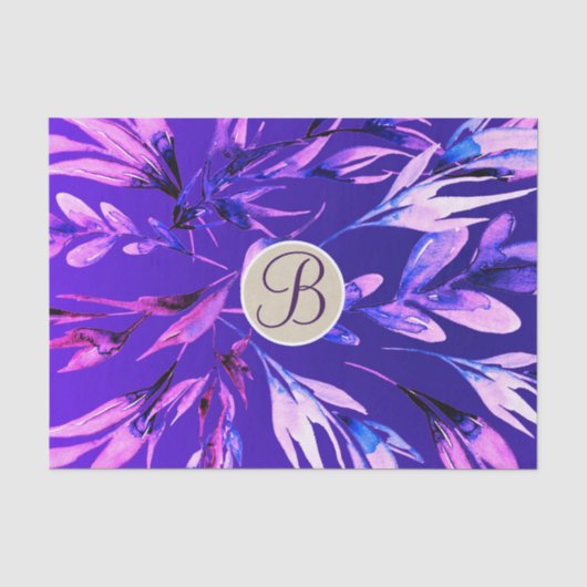 Papier Mousseline Lettre initiale monogramme de feuilles botaniques  (Recto)