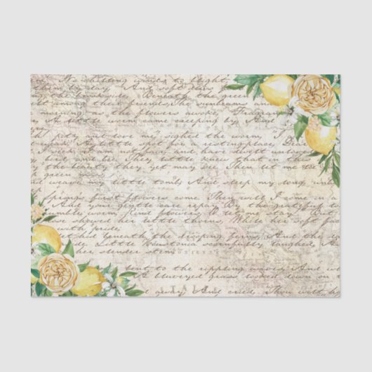 Papier Mousseline Lettre manuscrite Vintage Script Citron Découpage (Recto)