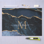 Papier Mousseline LETTRE MARBRE Bleu Or Nom Papier Tissu (Artisanat)